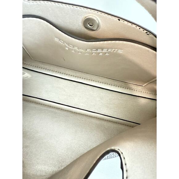 Sondra Roberts Squared Black Clutch Light Blush Gold Interior Handle Cutout EUC - Picture 3 of 7